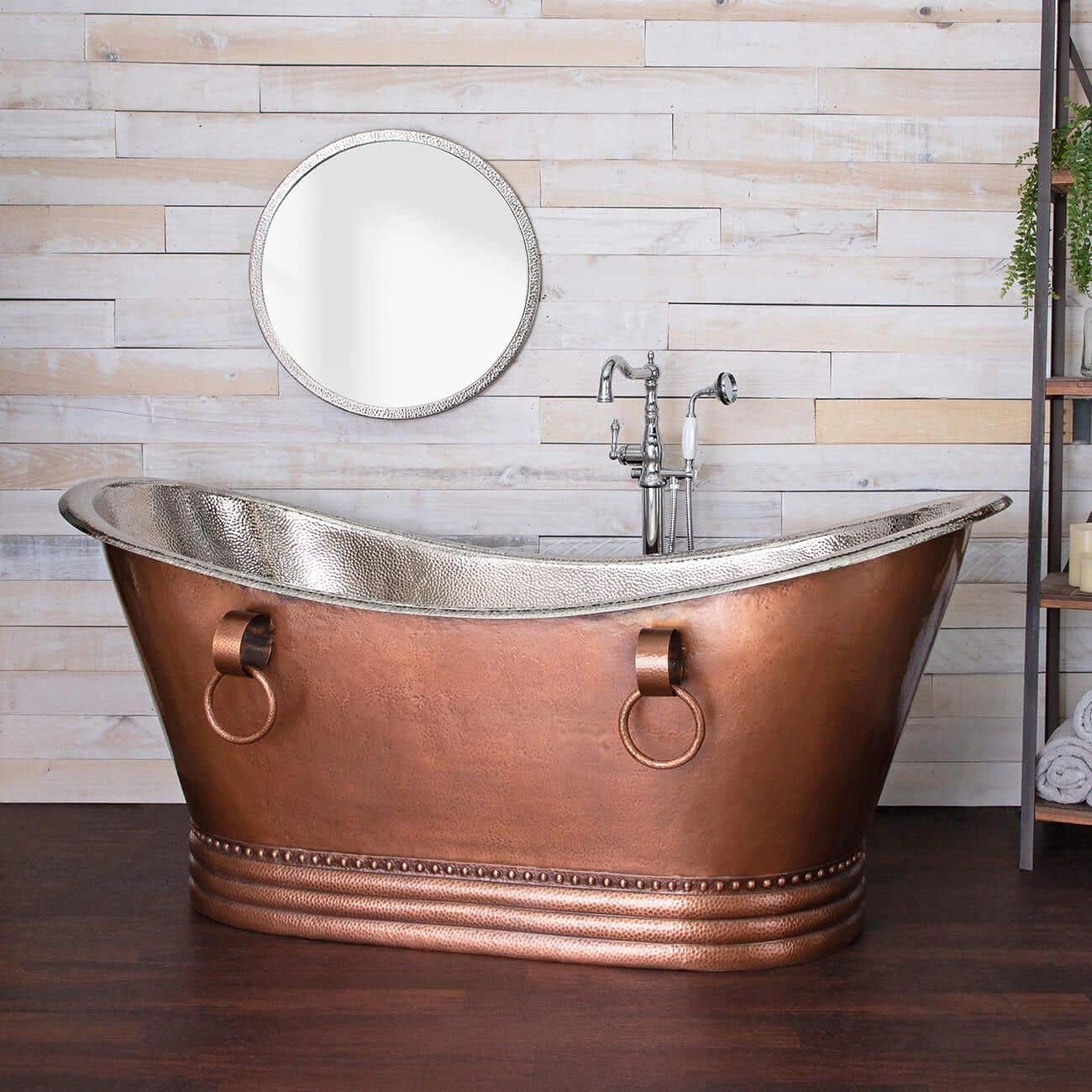 Juan 71 Inch Copper Freestanding Double Slipper Bathtub - Brown Copper / Satin Nickel 3 Juan 71 Inch Copper Freestanding Double Slipper Bathtub - Brown Copper / Satin Nickel