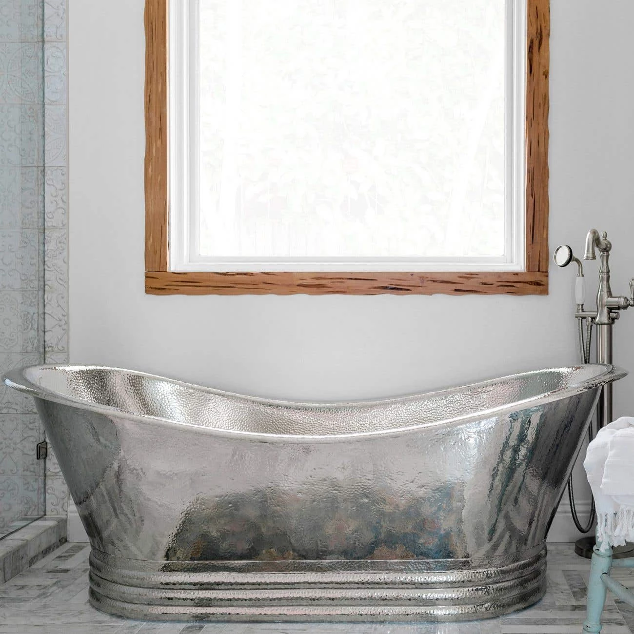 Alejandro 66 Inch Copper Freestanding Double Slipper Bathtub - Satin Nickel 3 Alejandro 66 Inch Copper Freestanding Double Slipper Bathtub - Satin Nickel