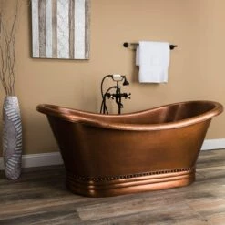 Melody 58 Inch Copper Freestanding Double Slipper Bathtub - Medium Copper -A&E BATH & SHOWER Shop rmc19 m angle