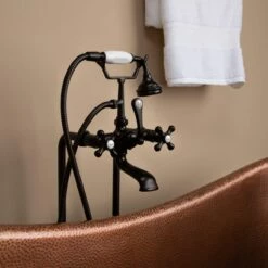 Melody 58 Inch Copper Freestanding Double Slipper Bathtub - Medium Copper -A&E BATH & SHOWER Shop rmc19 m closeup