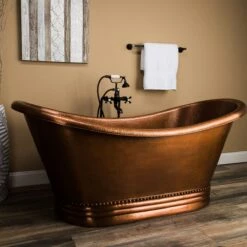 Harlow 71 Inch Copper Freestanding Double Slipper Bathtub - Medium Copper -A&E BATH & SHOWER Shop rmc2 m angle