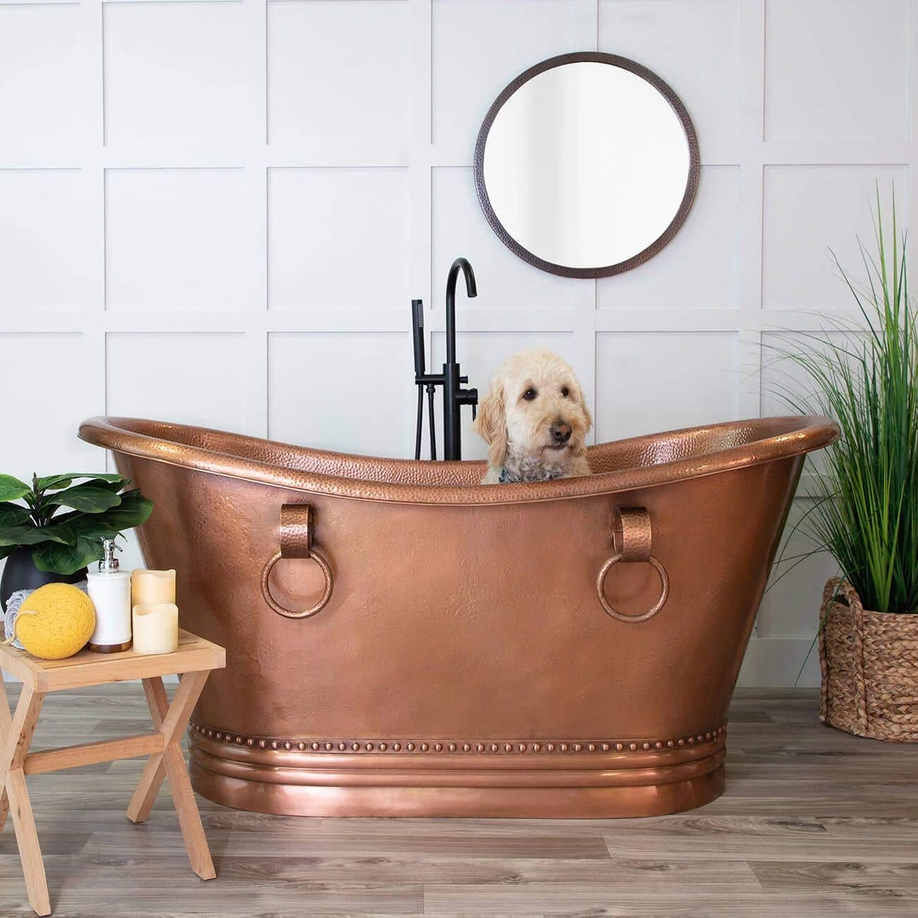 Abbott 66 Inch Copper Freestanding Double Slipper Bathtub - Medium Copper 8 Abbott 66 Inch Copper Freestanding Double Slipper Bathtub - Medium Copper - Image 6