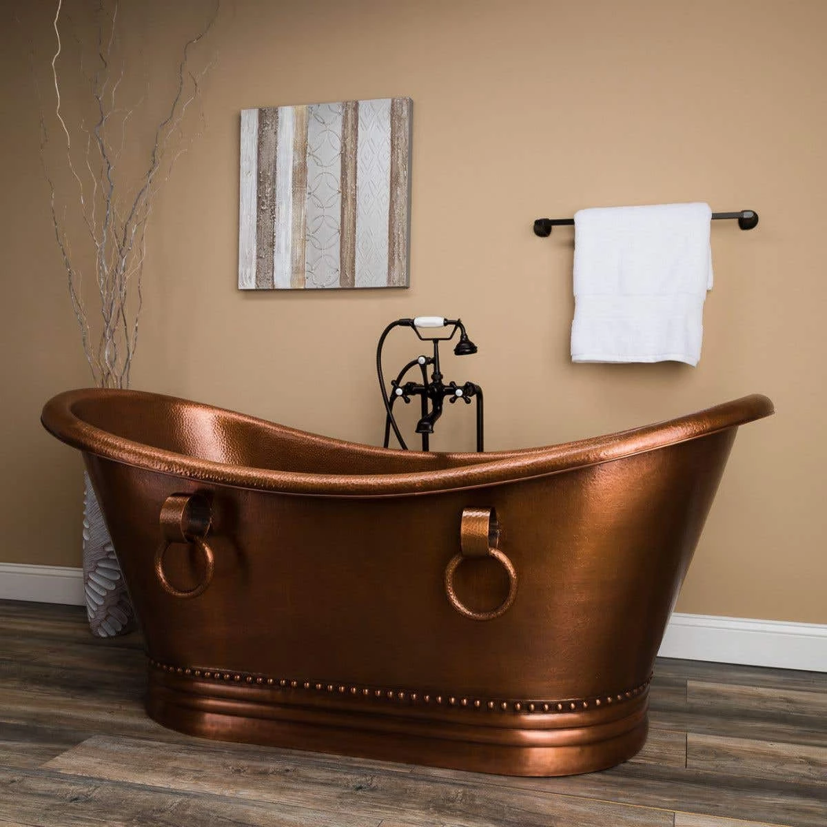 Hadley 71 Inch Copper Freestanding Double Slipper Bathtub - Medium Copper 4 Hadley 71 Inch Copper Freestanding Double Slipper Bathtub - Medium Copper - Image 2