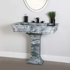 Augusta 36 Inch Polished Carrara Marble Pedestal Sink