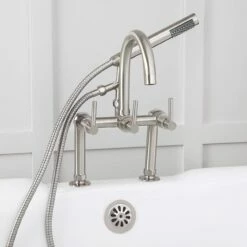 Mason Hill Collection Clawfoot Tub Deck Mount Contemporary Gooseneck Tub Faucet With Handshower