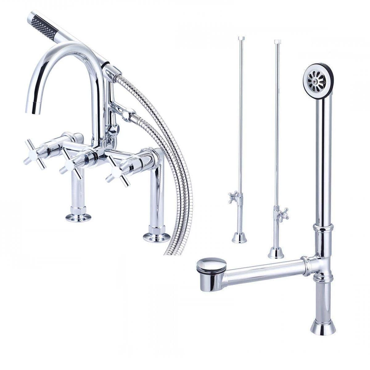 Mason Hill Collection Clawfoot Tub Deck Mount Contemporary Gooseneck Tub Faucet With Handshower Complete Set 4 Mason Hill Collection Clawfoot Tub Deck Mount Contemporary Gooseneck Tub Faucet With Handshower Complete Set - Image 2
