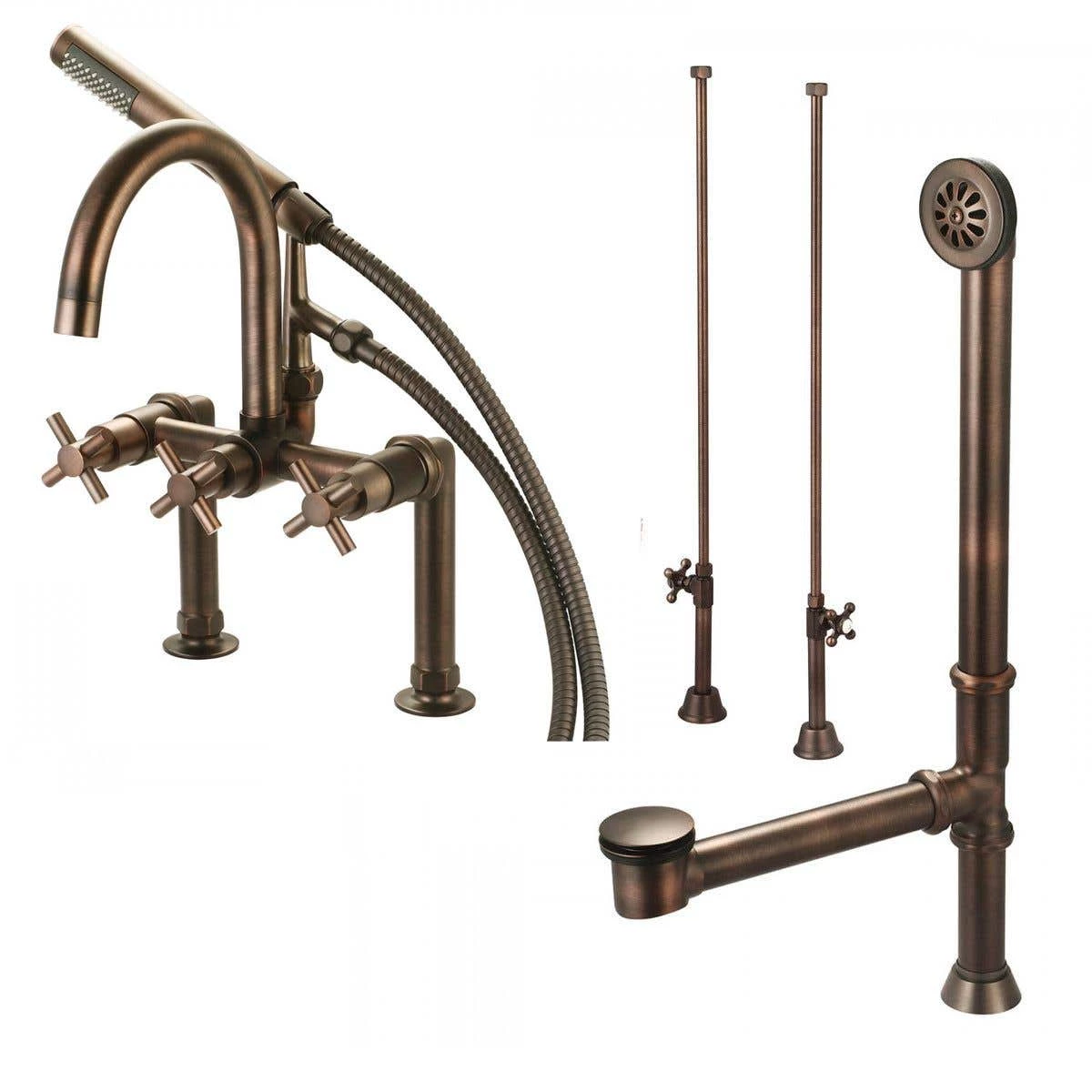 Mason Hill Collection Clawfoot Tub Deck Mount Contemporary Gooseneck Tub Faucet With Handshower Complete Set 5 Mason Hill Collection Clawfoot Tub Deck Mount Contemporary Gooseneck Tub Faucet With Handshower Complete Set - Image 3