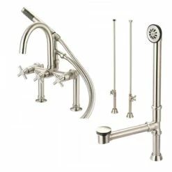Mason Hill Collection Clawfoot Tub Deck Mount Contemporary Gooseneck Tub Faucet With Handshower Complete Set