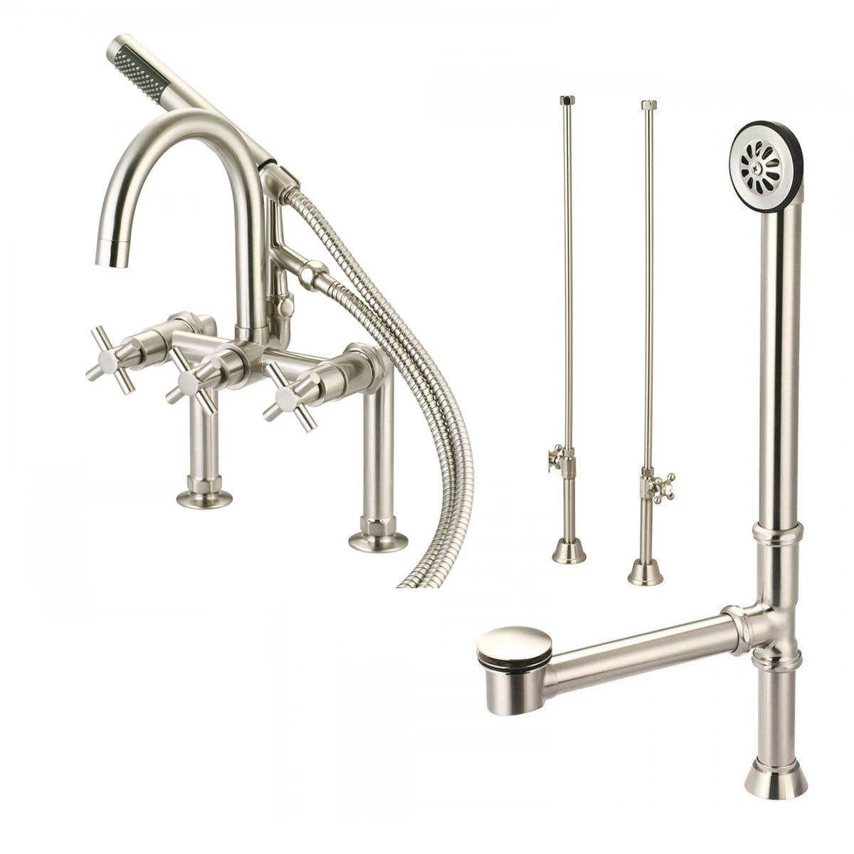 Mason Hill Collection Clawfoot Tub Deck Mount Contemporary Gooseneck Tub Faucet With Handshower Complete Set 3 Mason Hill Collection Clawfoot Tub Deck Mount Contemporary Gooseneck Tub Faucet With Handshower Complete Set