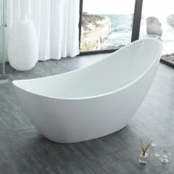 Crescent Acrylic Double Slipper Freestanding Tub - No Faucet Drillings -A&E BATH & SHOWER Shop rmj43 side 1 2