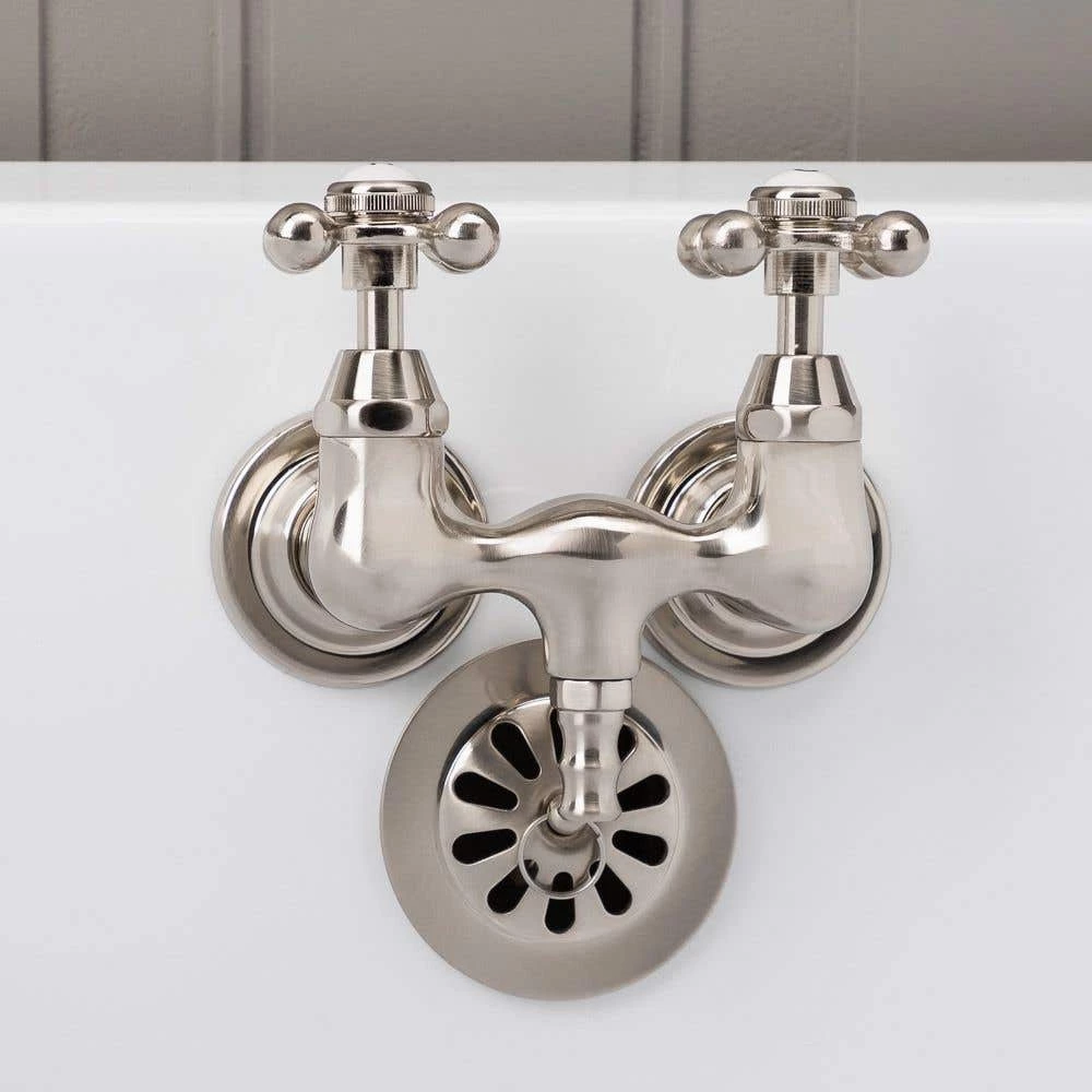 Clawfoot Tub Wall Mount Faucet - Metal Cross Handles 6 Clawfoot Tub Wall Mount Faucet - Metal Cross Handles - Image 4