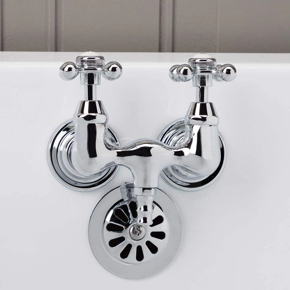 Clawfoot Tub Wall Mount Faucet - Metal Cross Handles 3 Clawfoot Tub Wall Mount Faucet - Metal Cross Handles