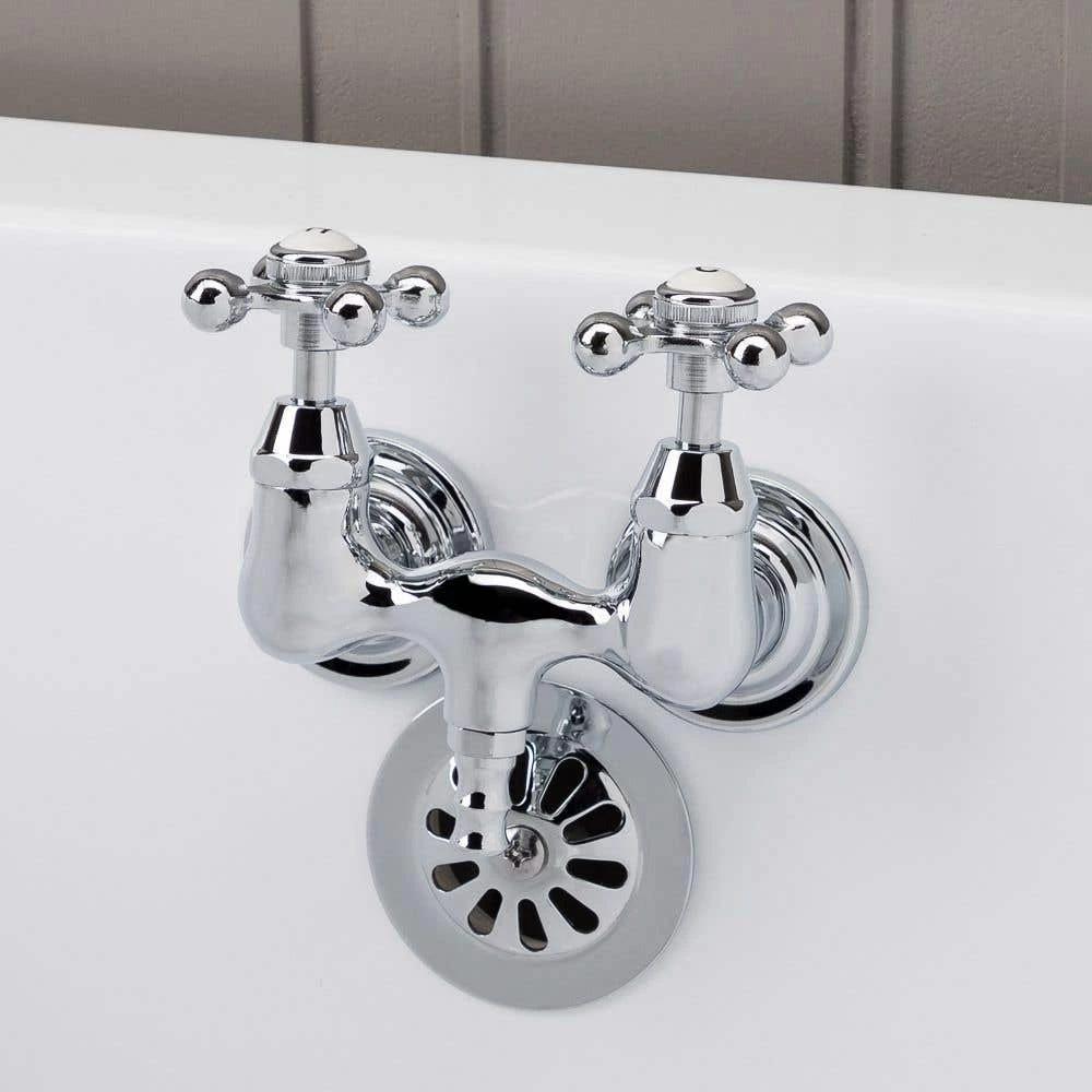 Clawfoot Tub Wall Mount Faucet - Metal Cross Handles 4 Clawfoot Tub Wall Mount Faucet - Metal Cross Handles - Image 2