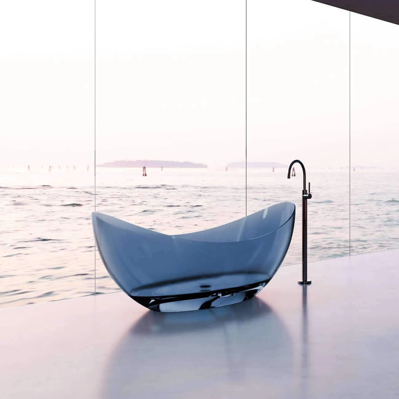 Isla 71 Inch Transparent Double Slipper Solid Surface Freestanding Tub - Blue 3 Isla 71 Inch Transparent Double Slipper Solid Surface Freestanding Tub - Blue