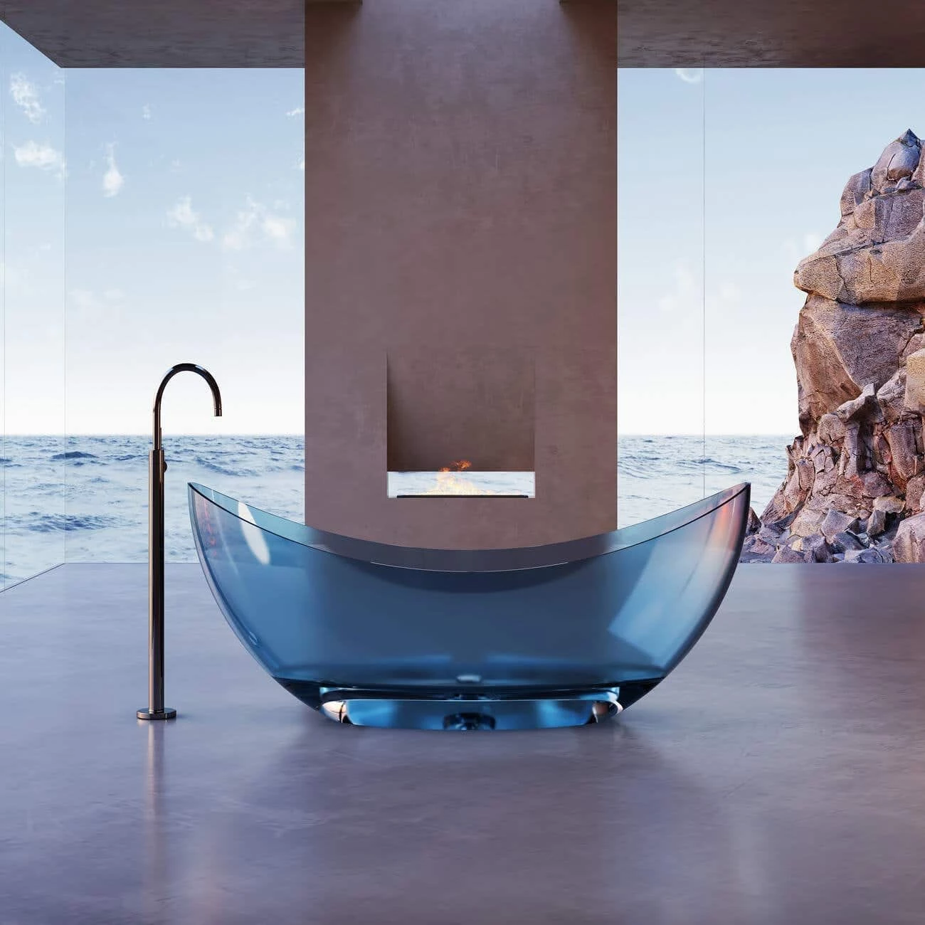 Isla 71 Inch Transparent Double Slipper Solid Surface Freestanding Tub - Blue 4 Isla 71 Inch Transparent Double Slipper Solid Surface Freestanding Tub - Blue - Image 2