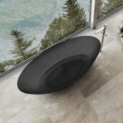 Floki 67 Inch Transparent Double Ended Solid Surface Freestanding Tub - Black -A&E BATH & SHOWER Shop rmtw8863 67 blk angle