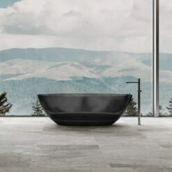 Floki 67 Inch Transparent Double Ended Solid Surface Freestanding Tub - Black
