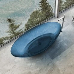 Floki 67 Inch Transparent Double Ended Solid Surface Freestanding Tub - Blue -A&E BATH & SHOWER Shop rmtw8863 67 blue angle