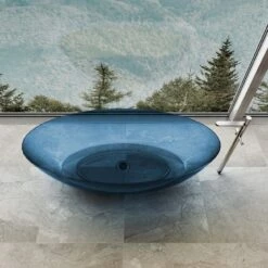 Floki 67 Inch Transparent Double Ended Solid Surface Freestanding Tub - Blue -A&E BATH & SHOWER Shop rmtw8863 67 blue top