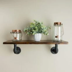 Industrial Collection Bathroom Shelf - Solid Wood Red Oak / Metal