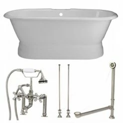 Oxford Cast Iron Double Ended Pedestal Tub Package - Rim Faucet Drillings -A&E BATH & SHOWER Shop tubset24whpn 1 2