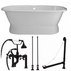 Oxford Cast Iron Double Ended Pedestal Tub Package - Rim Faucet Drillings -A&E BATH & SHOWER Shop tubset24whrb 2