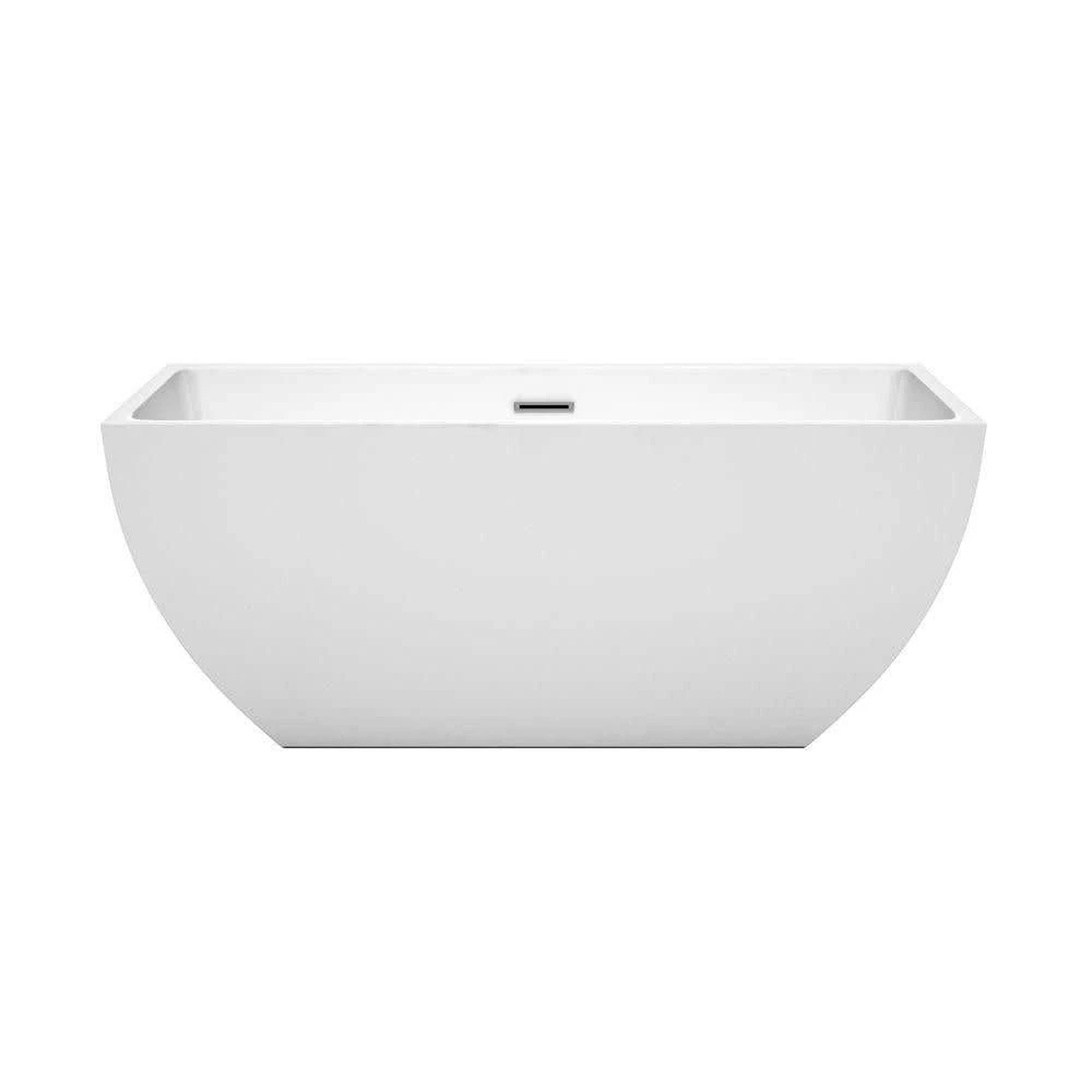 Rachel 59 Inch Acrylic Double Ended Freestanding Bathtub - No Faucet Drillings - White 4 Rachel 59 Inch Acrylic Double Ended Freestanding Bathtub - No Faucet Drillings - White - Image 2