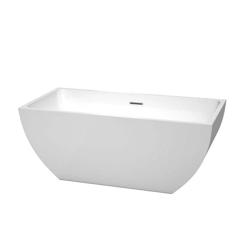 Rachel 59 Inch Acrylic Double Ended Freestanding Bathtub - No Faucet Drillings - White 3 Rachel 59 Inch Acrylic Double Ended Freestanding Bathtub - No Faucet Drillings - White